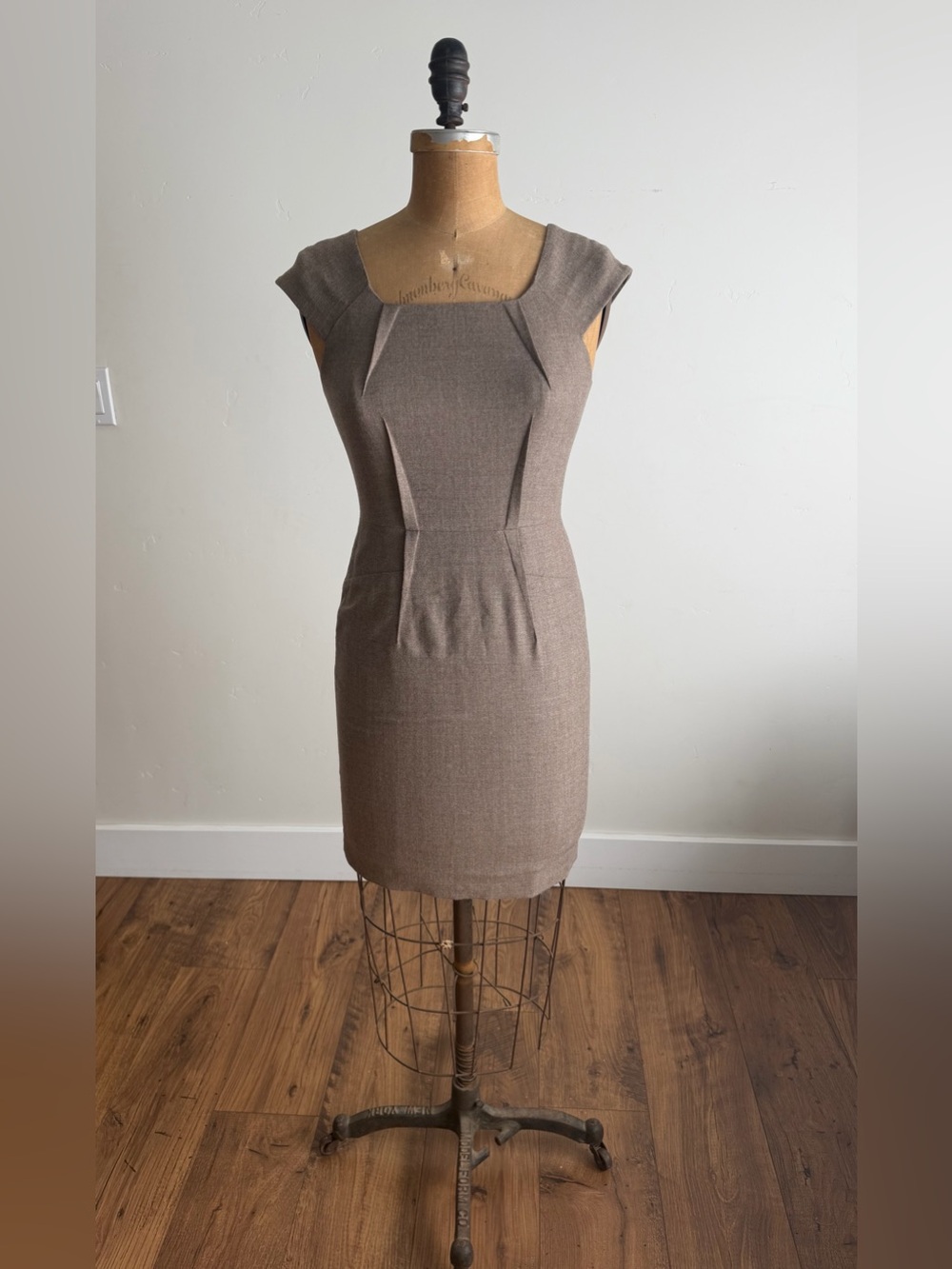 Banana Republic Wool Structured Detail Brown Taupe Sheath Dress